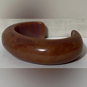 Bakelite Vintage 1940s Chunky Marbled Chocolate Cuff Bangle Bracelet TESTED​